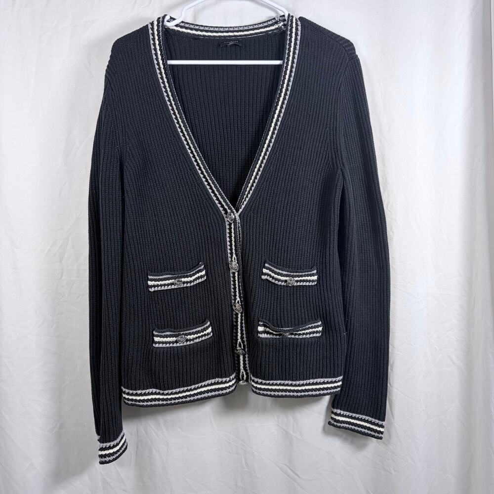 Talbots Petite Small Cardigan Sweater Black Ribbed Knit Button Front Women's SP‎